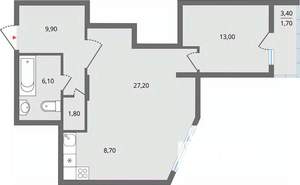 2-к квартира, строящийся дом, 69м2, 6/25 этаж
