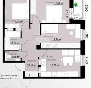 3-к квартира, строящийся дом, 66м2, 16/25 этаж