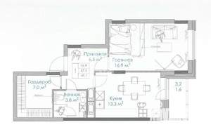 1-к квартира, вторичка, 49м2, 9/25 этаж