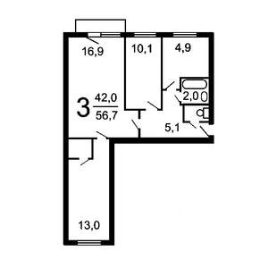 3-к квартира, вторичка, 55м2, 2/5 этаж