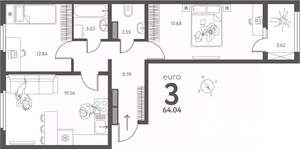 2-к квартира, сданный дом, 64м2, 11/17 этаж
