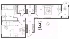 2-к квартира, вторичка, 64м2, 4/17 этаж
