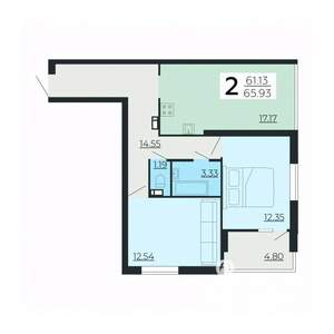 2-к квартира, вторичка, 65м2, 23/24 этаж