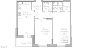 2-к квартира, строящийся дом, 77м2, 6/17 этаж