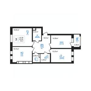 3-к квартира, строящийся дом, 95м2, 4/8 этаж