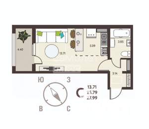 Студия квартира, строящийся дом, 28м2, 9/18 этаж