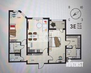 3-к квартира, вторичка, 74м2, 10/18 этаж