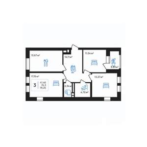 3-к квартира, строящийся дом, 78м2, 4/8 этаж