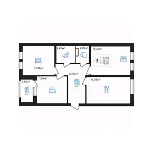 3-к квартира, строящийся дом, 79м2, 3/8 этаж