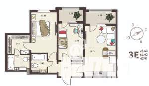 2-к квартира, вторичка, 68м2, 11/17 этаж