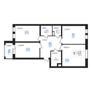 3-к квартира, строящийся дом, 95м2, 2/8 этаж