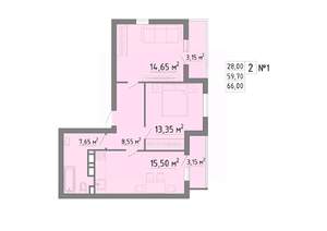 2-к квартира, строящийся дом, 66м2, 1/21 этаж