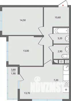3-к квартира, строящийся дом, 67м2, 21/25 этаж