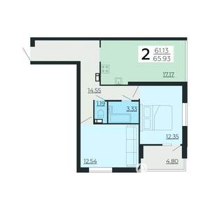 2-к квартира, вторичка, 66м2, 19/24 этаж