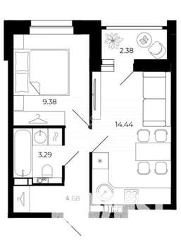 1-к квартира, вторичка, 36м2, 10/12 этаж