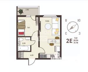 1-к квартира, вторичка, 32м2, 9/17 этаж