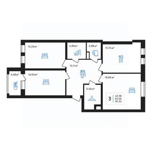 3-к квартира, строящийся дом, 95м2, 7/8 этаж
