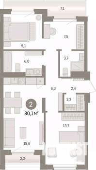 2-к квартира, вторичка, 80м2, 9/25 этаж