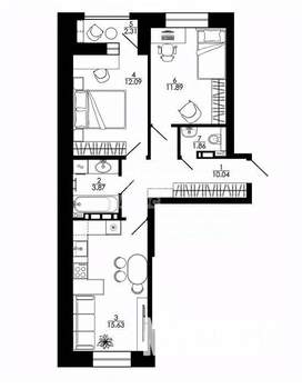 2-к квартира, строящийся дом, 60м2, 9/15 этаж