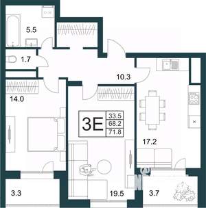 2-к квартира, строящийся дом, 72м2, 2/21 этаж
