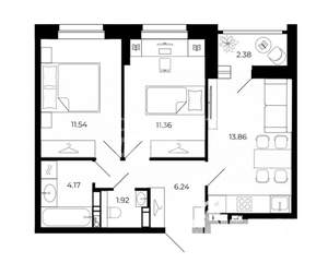 2-к квартира, вторичка, 50м2, 17/23 этаж