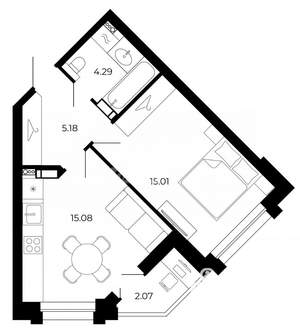 1-к квартира, вторичка, 42м2, 9/12 этаж