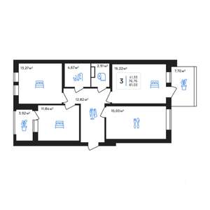 3-к квартира, строящийся дом, 81м2, 1/8 этаж