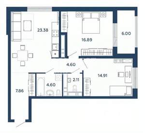2-к квартира, вторичка, 78м2, 10/23 этаж