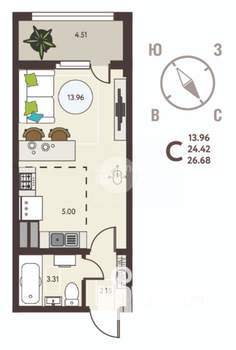 Студия квартира, вторичка, 27м2, 2/18 этаж