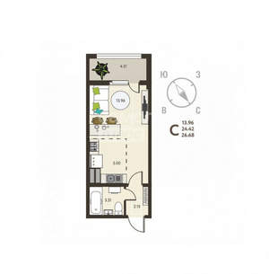 Студия квартира, вторичка, 27м2, 10/18 этаж