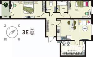 2-к квартира, вторичка, 71м2, 10/18 этаж
