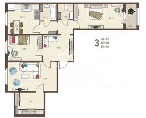 3-к квартира, сданный дом, 89м2, 12/18 этаж