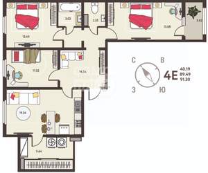 3-к квартира, вторичка, 91м2, 18/18 этаж