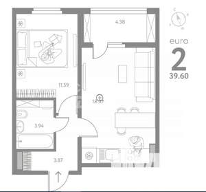 1-к квартира, вторичка, 40м2, 7/18 этаж