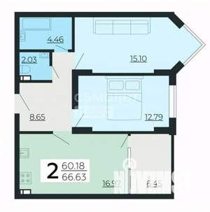 2-к квартира, вторичка, 66м2, 22/24 этаж
