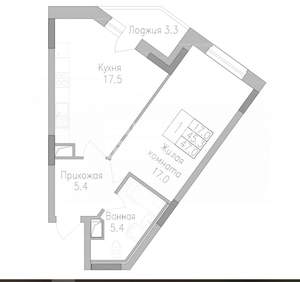 1-к квартира, вторичка, 47м2, 7/17 этаж