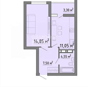 1-к квартира, вторичка, 41м2, 2/19 этаж