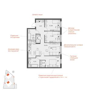 3-к квартира, вторичка, 86м2, 3/25 этаж