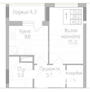 1-к квартира, вторичка, 40м2, 4/19 этаж