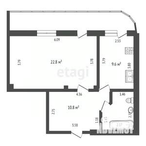 1-к квартира, вторичка, 60м2, 17/17 этаж