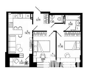 2-к квартира, вторичка, 52м2, 15/15 этаж