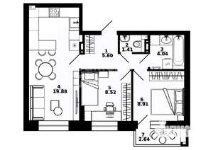 2-к квартира, вторичка, 53м2, 10/15 этаж