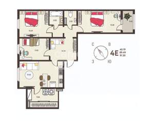 3-к квартира, вторичка, 91м2, 18/18 этаж