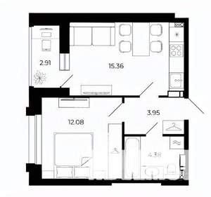 1-к квартира, вторичка, 39м2, 7/12 этаж
