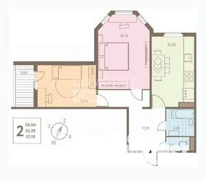 2-к квартира, вторичка, 55м2, 6/17 этаж