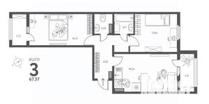 2-к квартира, строящийся дом, 67м2, 4/17 этаж