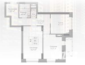 2-к квартира, вторичка, 60м2, 18/21 этаж