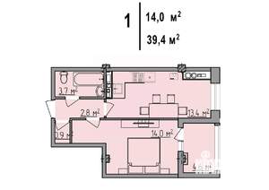 1-к квартира, строящийся дом, 39м2, 3/7 этаж
