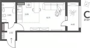 Студия квартира, вторичка, 27м2, 16/17 этаж