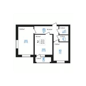 2-к квартира, строящийся дом, 66м2, 6/8 этаж